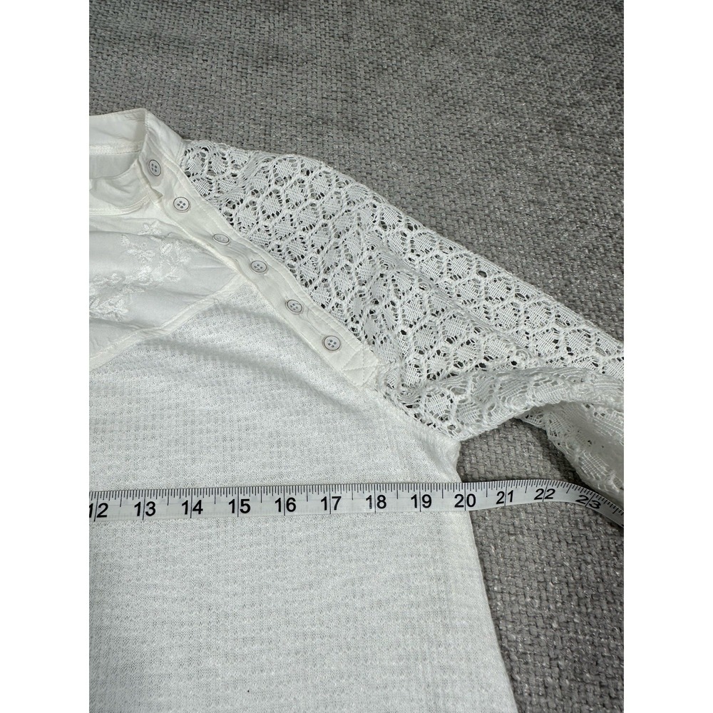 Free People Top Small Sweetest Thing Thermal White Embroidered Lace Long Sleeve - Picture 6 of 10